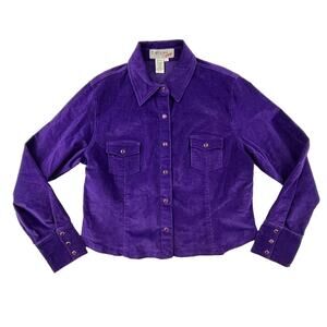 MARLA | Vintage 90s L Purple Collared Button Down Pocket Corduroy Shirt Jacket